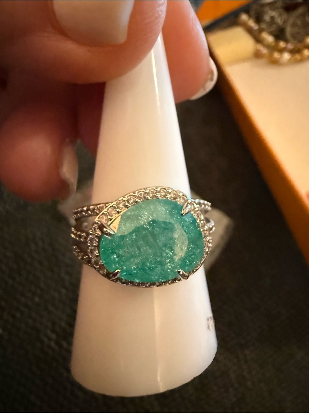 Aqua Druzy Halo Silver Ring - Unbranded